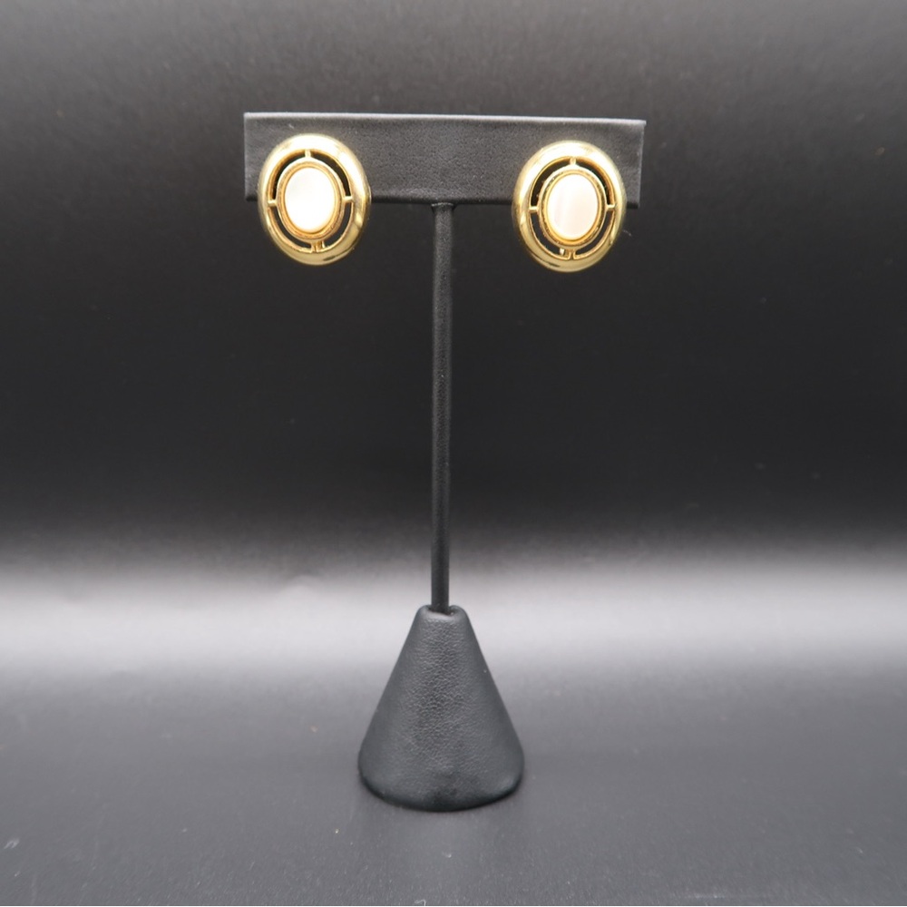 Gold and Mother Of Pearl Clip On Earrings